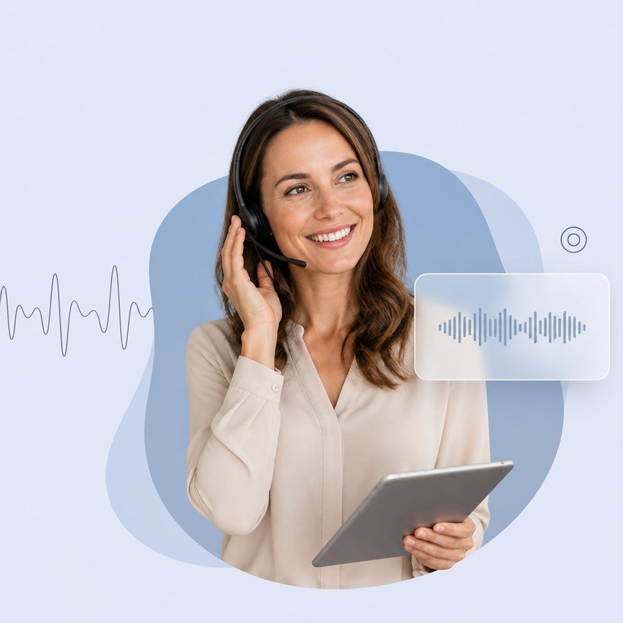 Aria, l'assistante vocale de Periodis, casque sur les oreilles.